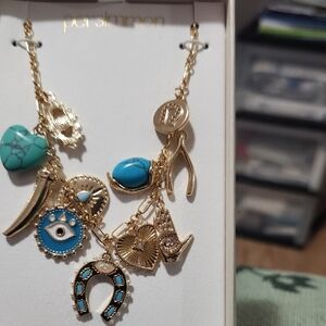 Gold and Turquoise Charm Necklace